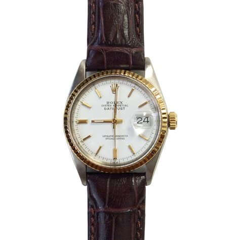 rolex datejust white dial leather strap|vintage Rolex with leather strap.